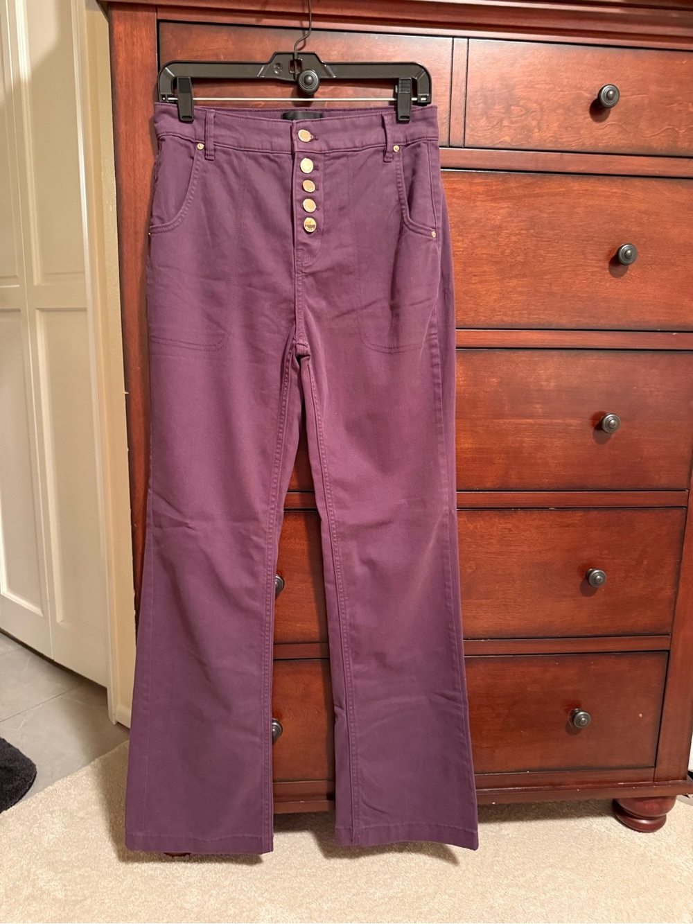 White House Black Market Plum High-Rise Wide-Leg Jeans with Button Fly